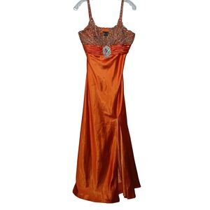 Colors Dress Orange Satin Beaded Sequin Prom Gown with Shawl Size 10 Formal Slit